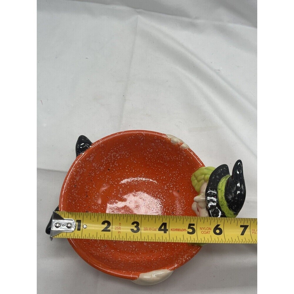 Cloe K Halloween Witch Candy Dish Bowl Ceramic Orange Green Black RARE - Picture 16 of 16